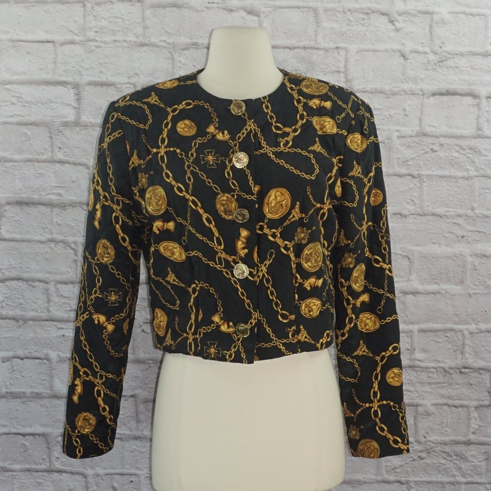 Vintage 80s Quilted Cropped Chain Coin Jacket